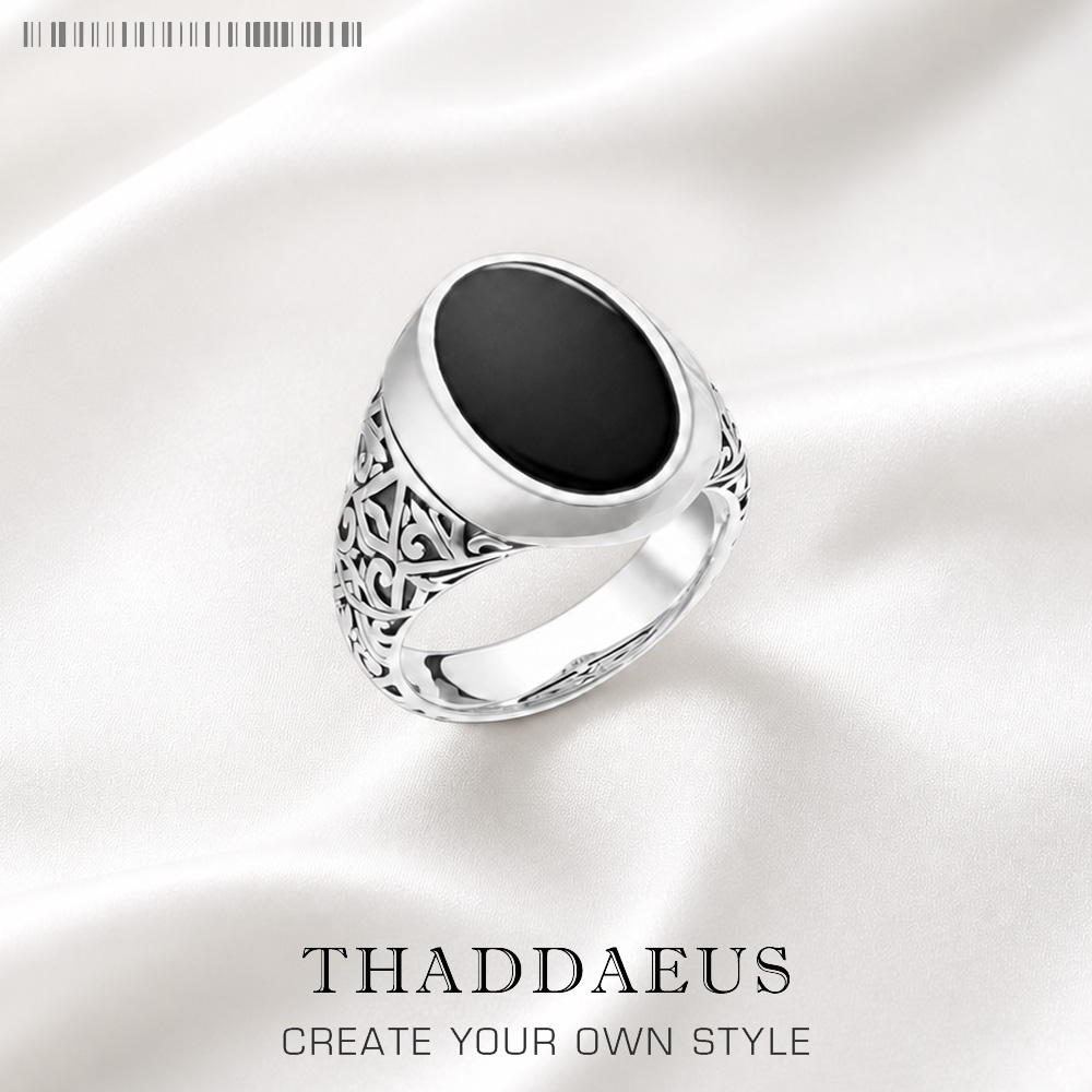 Men Accessories Brand - Anillo de sello ovalado negro, joyería