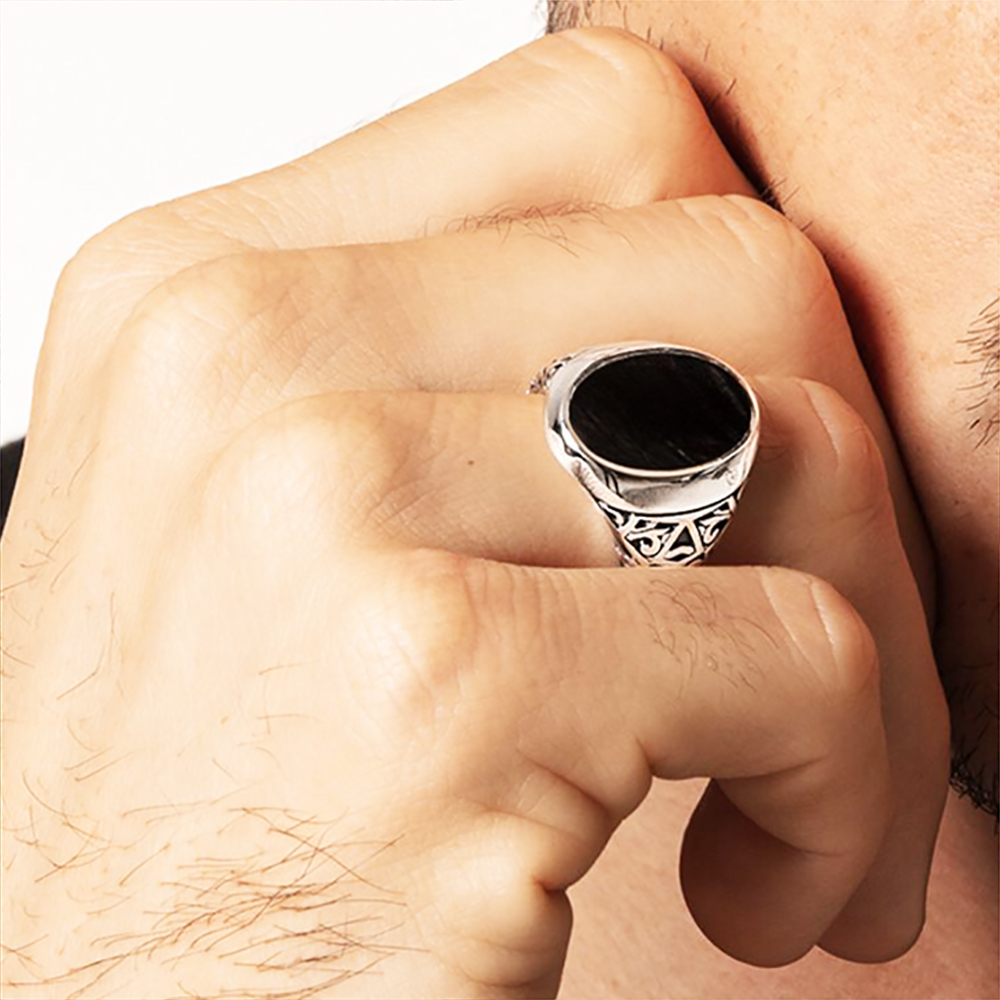 Anillo de sello ovalado negro, - Men Accessories Brand reseña y precio